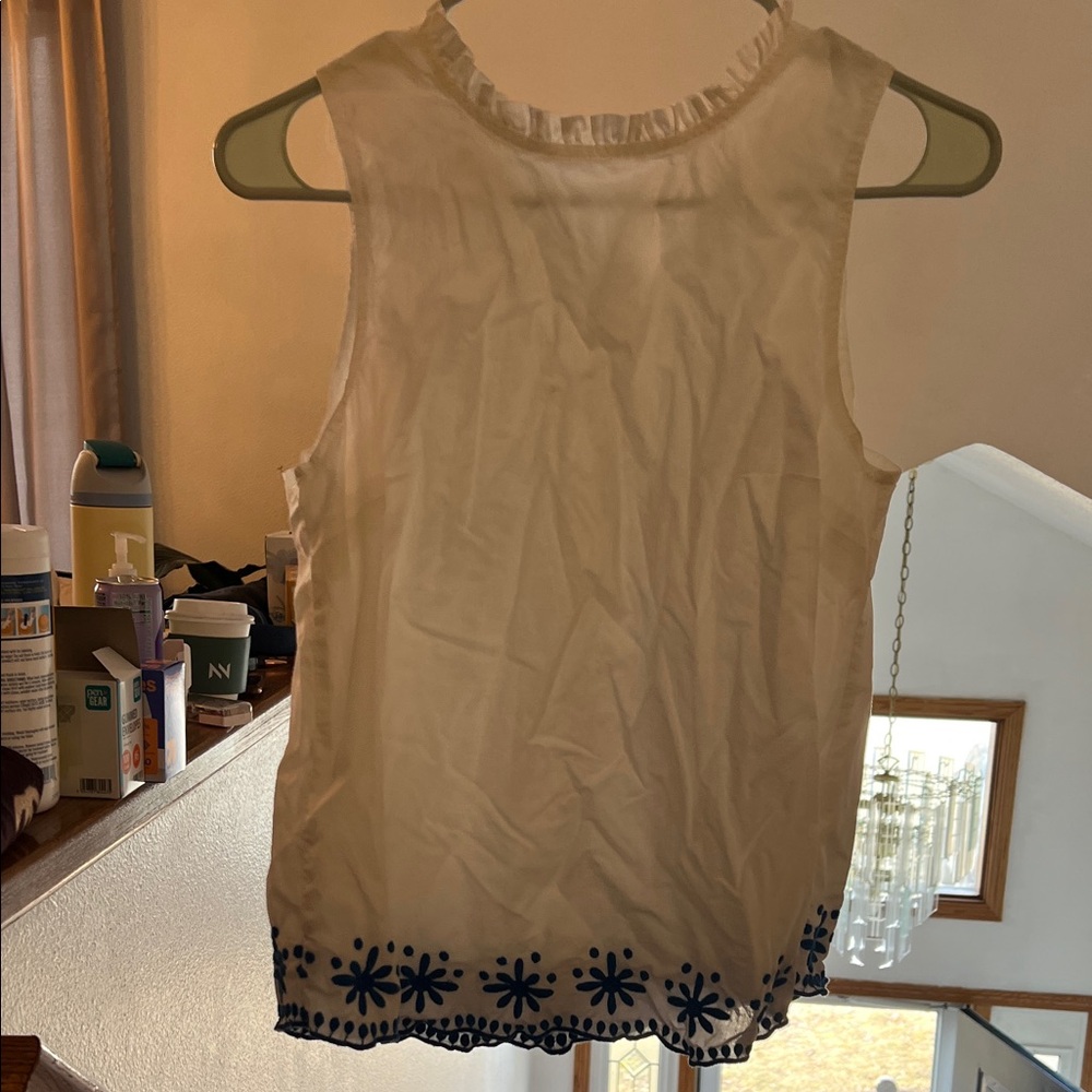 J. Crew White Tank Top with Navy Floral Hem